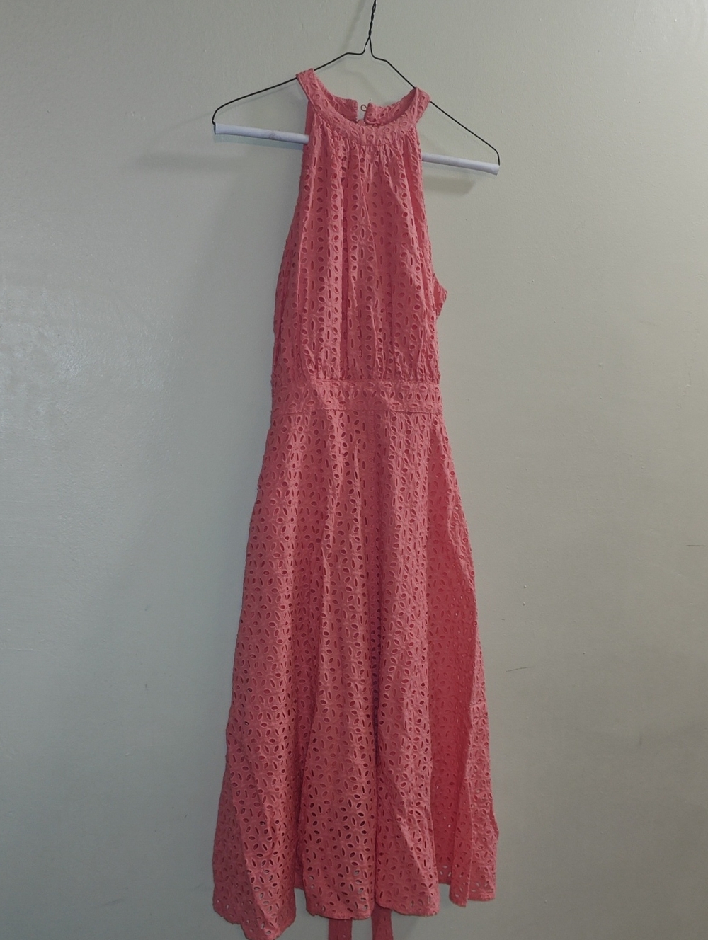New York & Company Coral Pink Eyelet Midi Dress